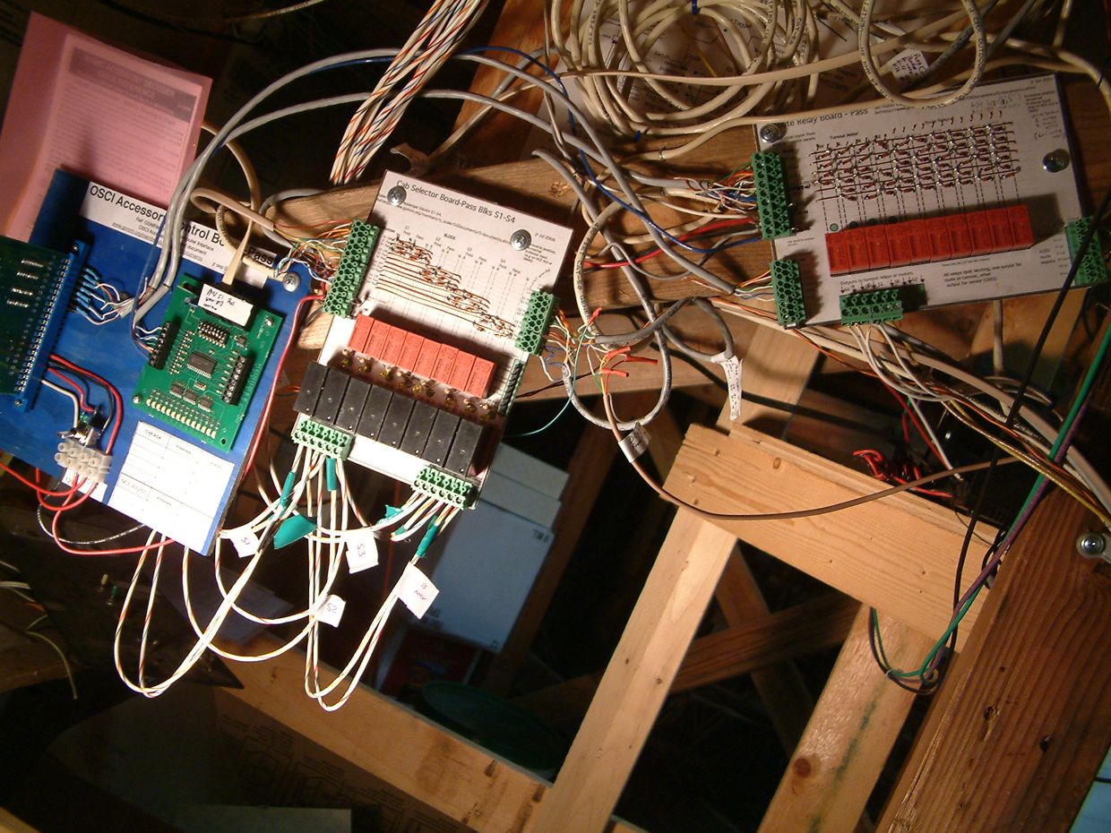 Pass Panel showing Route and Block relay boards, plus OSCI board (blue).