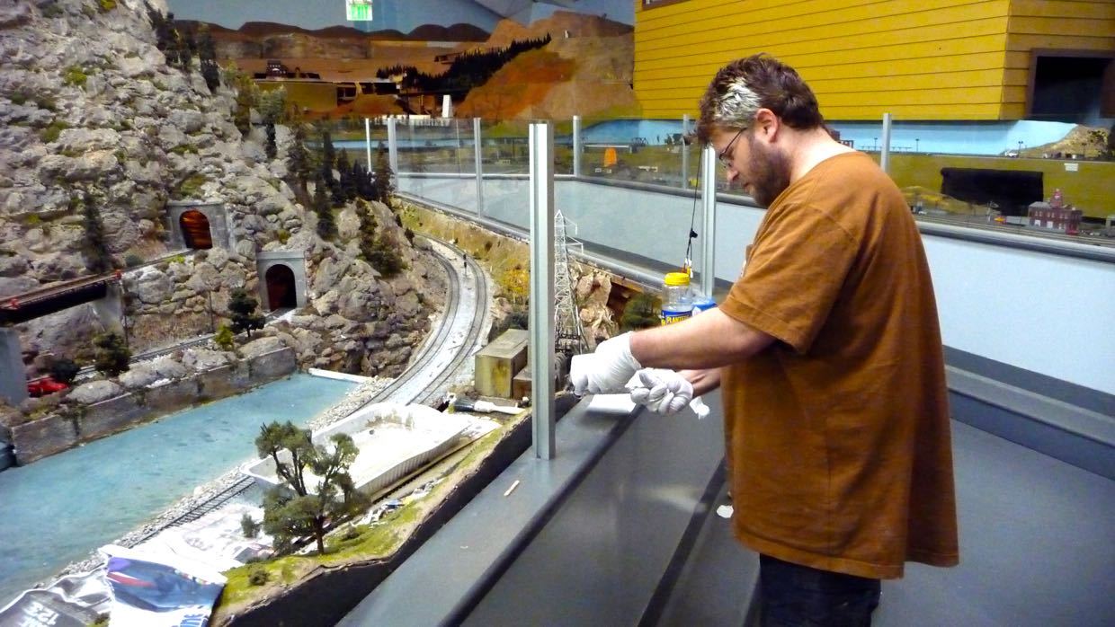 Josh Carpoff working on scenery repair, 30jan15.